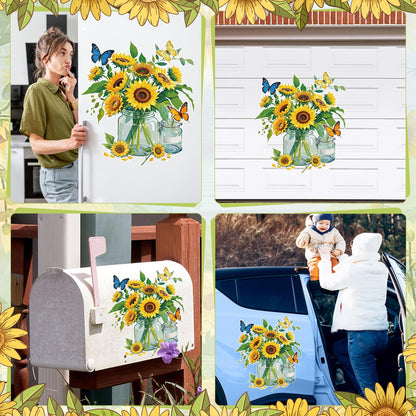 6Pcs Flower Dishwasher Magnet Cover Sunflower Vase Butterfly Sunflower Fridge Magnetic Dishwasher Sticker Decorations Sunflower Cruise Door Magnet Decorative for Spring Kitchen Refrigerator Cover
