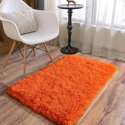 Ailyei Soft Runner Rugs for Bedroom Hallways, 2x3 Orange Fluffy Shag Throw Area Rug Non Slip for Bedside Dorm, Long Shaggy Furry Carpet for Nursery Living Room