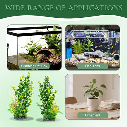 Aquarium Plants (2-Pack) Artificial Plastic Fish Fish Habitat Decor, Small to Moderate Size Aquarium Decorations, Safe Green Plants for Freshwater Tanks (Light Green & Gold Mix)