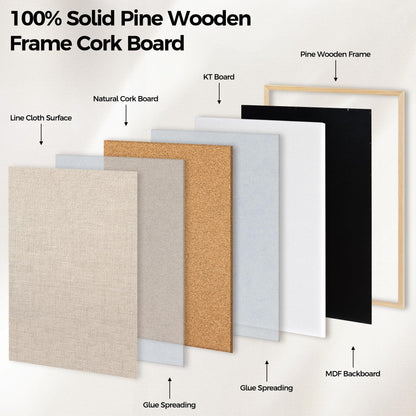 Fun Memories Cork Board Bulletin Board for Office, 24" x 36" Pine Wooden Framed Corkboard, Wall Mounted Notice Pin Board for School Home & Office, Natural Wood