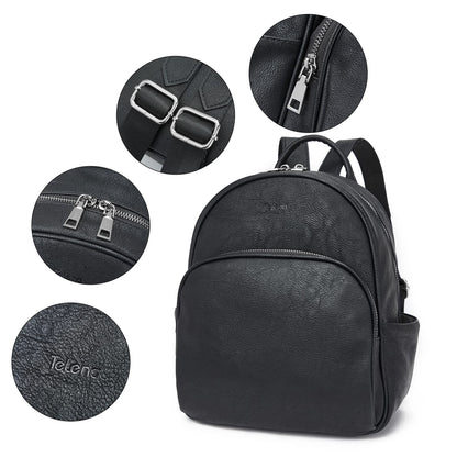 Telena Small Backpack Purse for Women Cute Mini Leather Travel Shoulder Bags Black