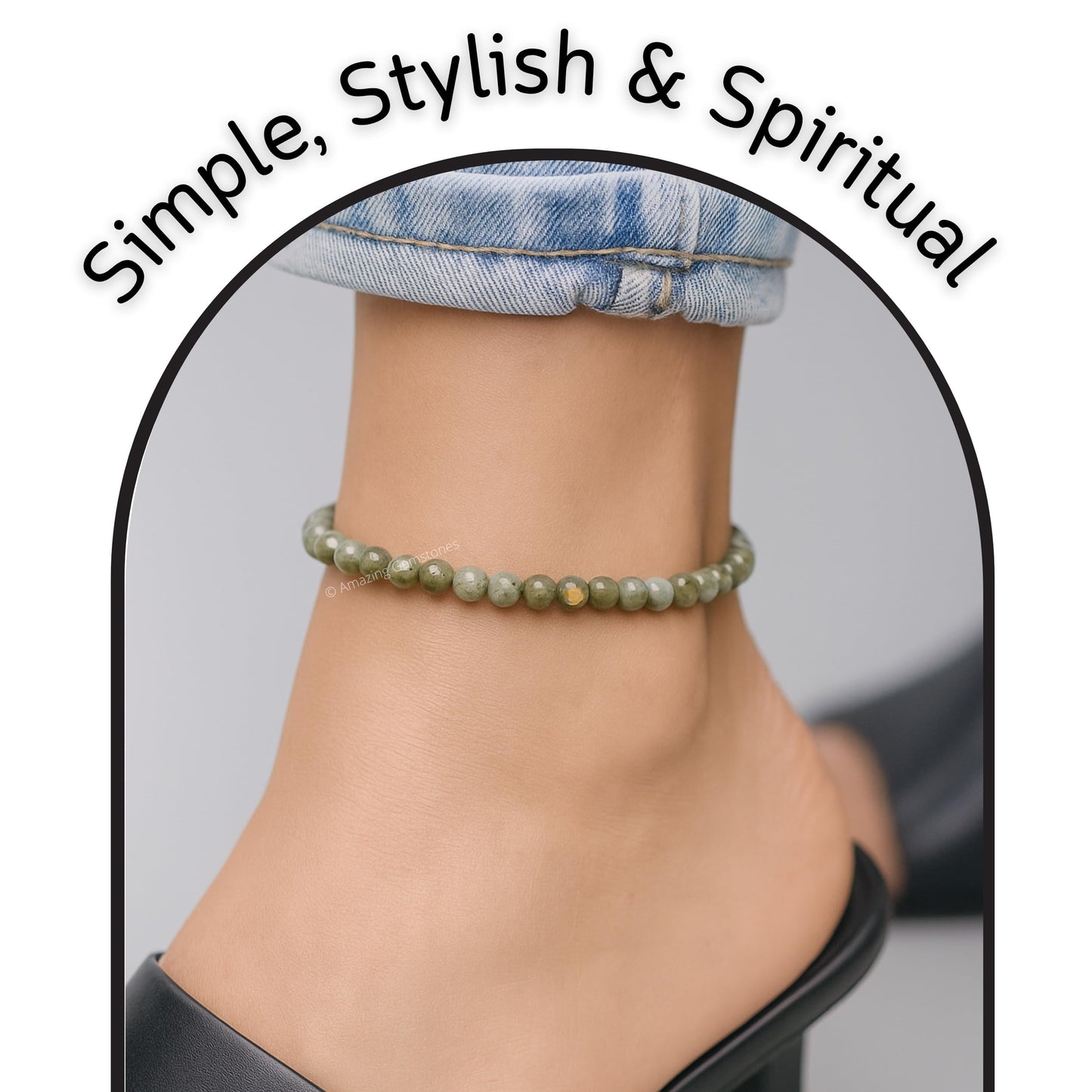 Amazing Gemstone Labradorite Anklet Ankle Bracelets for Women - Waterproof Beaded Healing Crystal Anklets, Plus Size Chakra Gemstone Bead Anklet (Stretchy Adjustable - Plain)