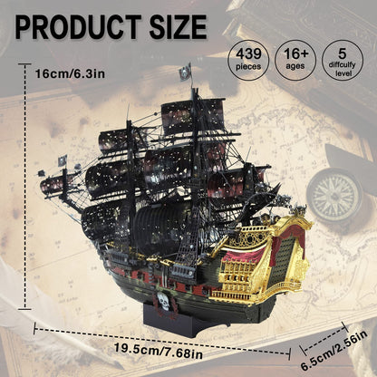 Piececool 3D Metal Puzzles for Adults, The Queen Anne's Revenge Pirate Ship Model Kits with DIY Tools Set, Metal Models Building Craft Kits, Creative Gifts Home Decor.