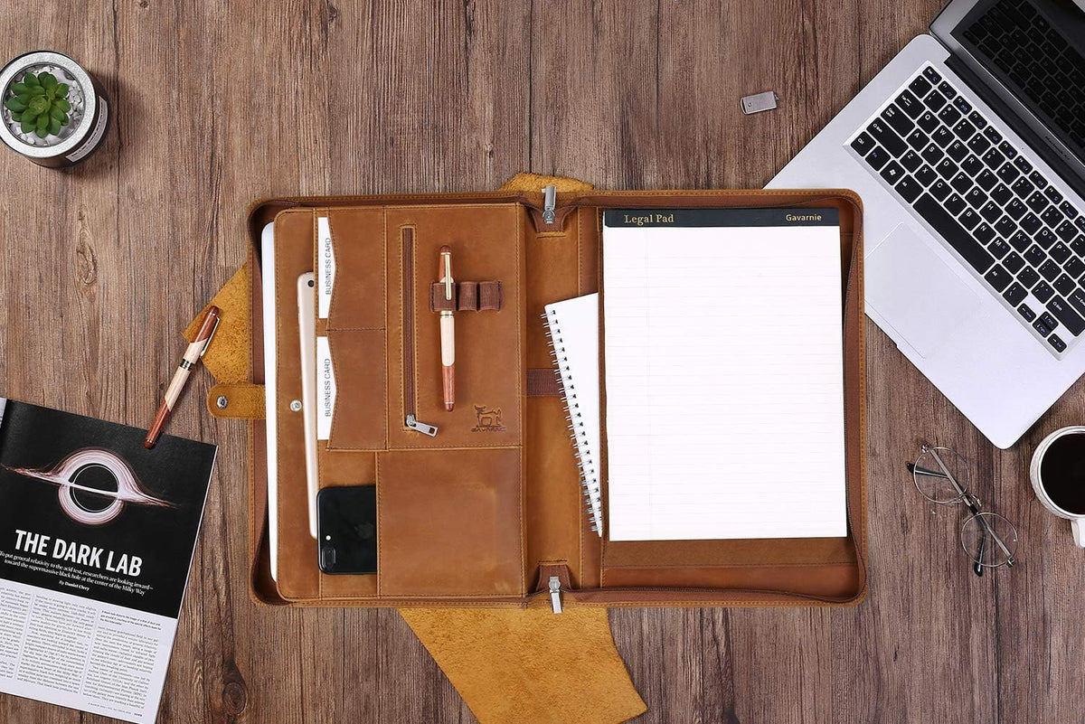 Personalized Leather Portfolio Padfolio for Men, Engraved Gifts for Father's Day for Husband from Wife, Customized Leather Gifts Present for Son/Dad, for Birthday, Brown