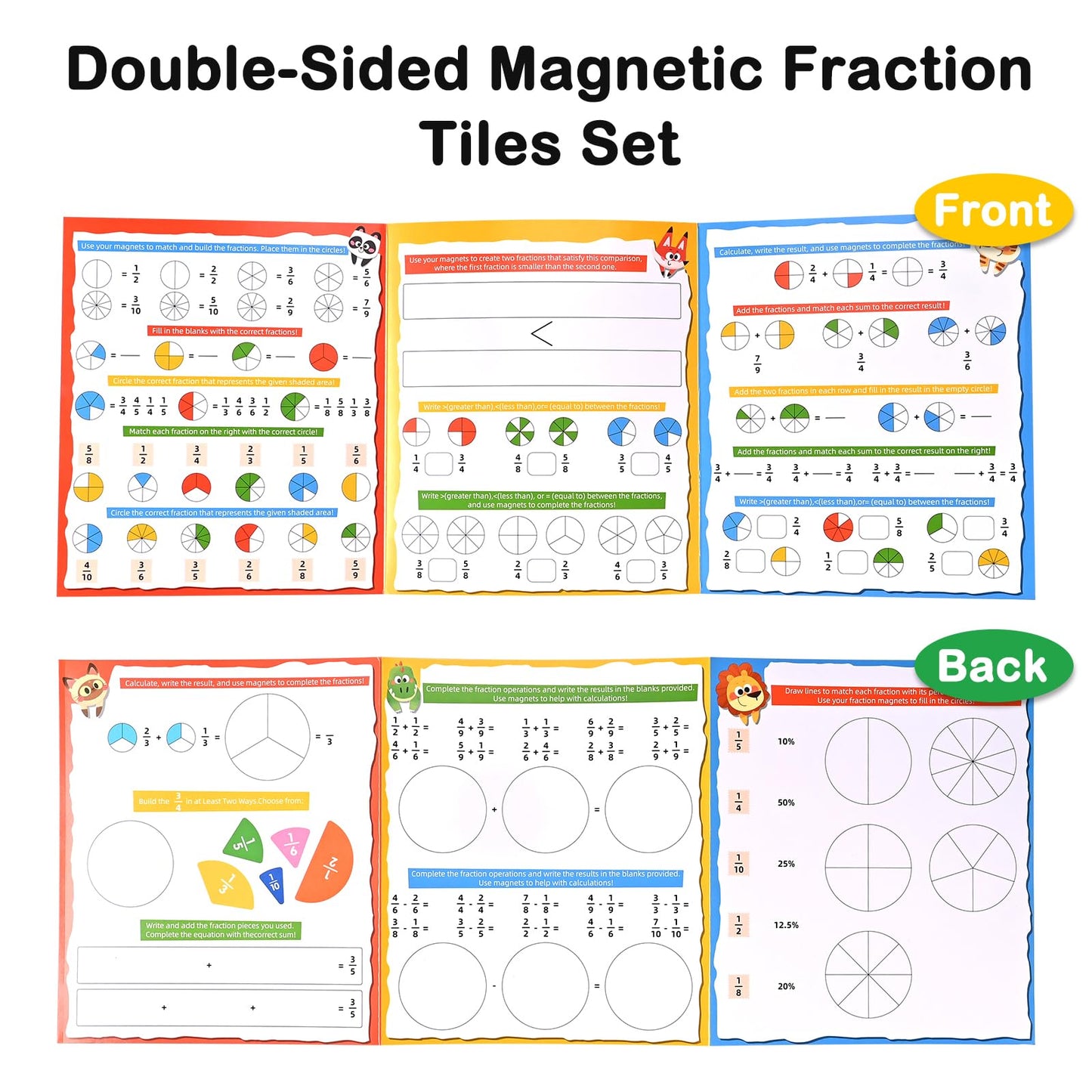 Magnetic Fraction Demonstration Book with Magnetic Fraction Tiles & Circles, Hands-On Fraction Manipulatives for Kids, Visual Math Learning Set for Classroom, Homeschool & Early Math Practice