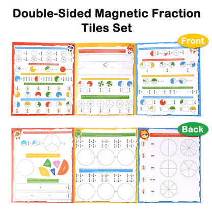 Magnetic Fraction Demonstration Book with Magnetic Fraction Tiles & Circles, Hands-On Fraction Manipulatives for Kids, Visual Math Learning Set for Classroom, Homeschool & Early Math Practice