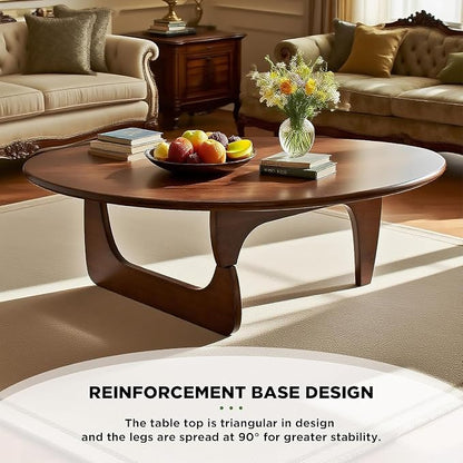 Solid Wood Triangle Coffee Table,Unique Mid Century Modern Oval Coffee Table,Irregular Geometric Tea Tables for Home Living Room with Wooden Tabletop and Reinforced Legs Walnut 43" L x 31" W x 16" H