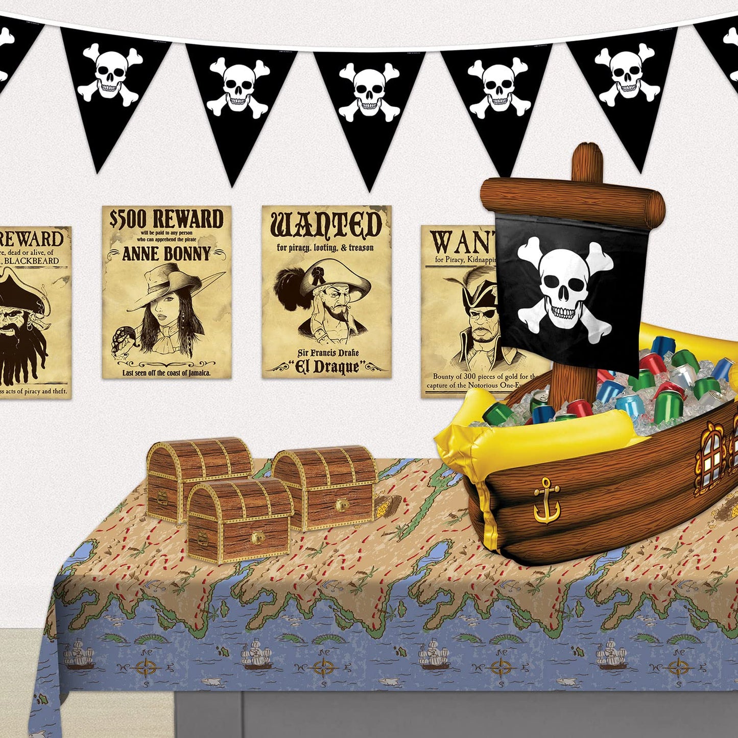 Beistle Inflatable Pirate Ship Coolers, 2 Pack, 33” x 39”, Each Holds Approx. 72 12oz. Cans – Pirate Party Decorations, Inflatable Cooler, Pirate Decorations, Inflatable Cooler for Parties