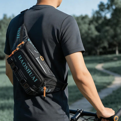 Fanny Pack for Men Women Waist Bag with Headphone Jack Utility Hip Belt Pouch Crossbody Bags Bumbag for Cycling Hiking Walking Fishing Black02