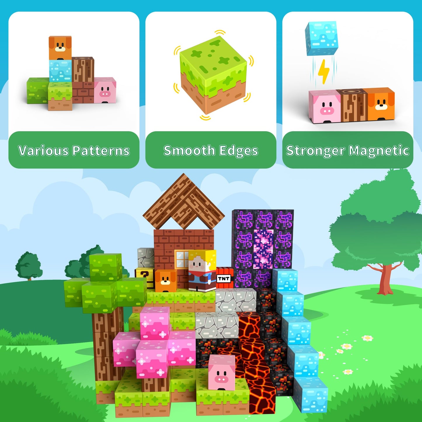 Petenjoy 150PCS Magnetic Blocks - Magnetic Building Blocks, Magnet Blocks Cubes, STEM Learning Sensory Magnet Toy for Kids Ages 3 4 5 6 7 8 9 10 11, Birthday Gifts for Boys and Girls