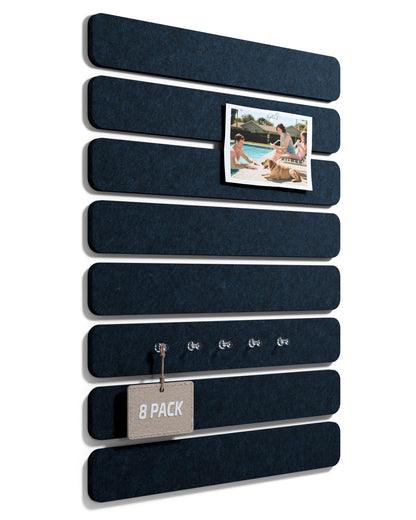 Fluxynara Cork Board Alternative Felt Strip Board 8-Pack 13"x2", Office Pin Board with 50 Push Pins, Adhesive Install for Bedroom Door & Home Office (Midnight Blue)