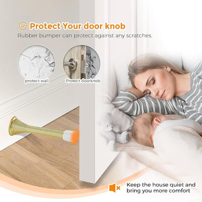 Ravinte Door Stoppers, 12 Pack Gold Spring Door Stops with Rubber Bumper, Door Stoppers for Bottom of Door