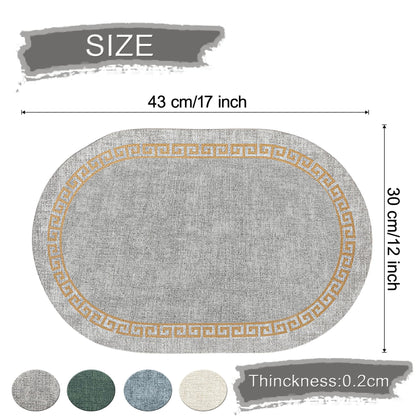 4-Piece Oval Placemats Set - Faux Leather Textured Placemats, Waterproof & Heat-Resistant Coasters, Non-Slip Table Mats for Kitchen Dining Table, Office Desk, Easy Clean, Stain Resistant (Oval-Grey)