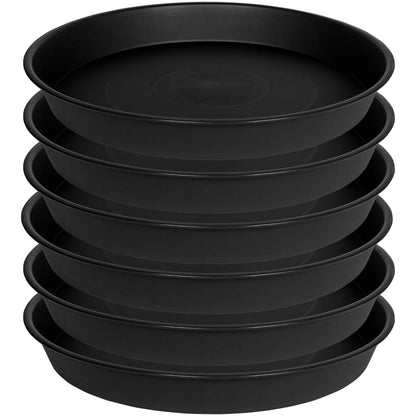 Bleuhome 6 Pack of 8 inch Plant Saucer, Heavy Duty Plastic Plant Water Tray, Pebble Tray, Flower Saucers for Indoors, Pot Saucers, Bird Bath Bowls, Plant Dishes for Planter 7"/8" (8", Black)