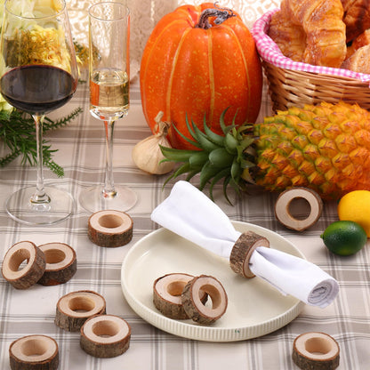 Tessco of Fun Set of 24 Wooden Bark Napkin Ring Handcrafted Wooden Napkin Holder Rustic Napkin Rings Buckles Party Gift Farmhouse Table Decoration for Dining Wedding Birthday, Everyday