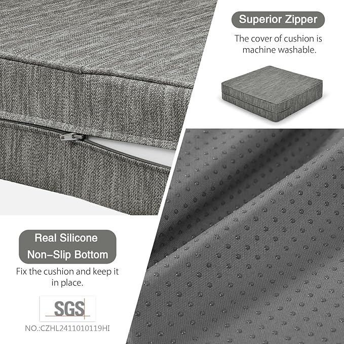 baibu Gel Memory Foam Recliner Cushions with Lumbar Support Pillow for Elderly, 20x20x5 Inch Thick Dual-Layer Patent Design Non-Slip Seat Cushion for Recliner Chair for Reduce Hip & Lumbar Pain, Grey