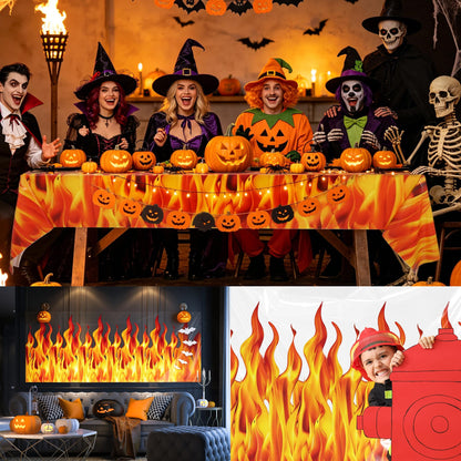 Kochorie 100 Ft x 54 Inch Halloween Flame Party Tablecloth Roll with Cutter Box Waterproof Plastic Fake Fire Table Cover for Halloween Campfire Party Supplies Decorations