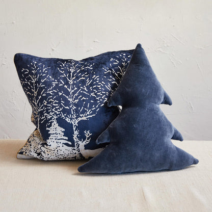 Creative Co-Op Cotton Tree Shaped Pillow, Blue