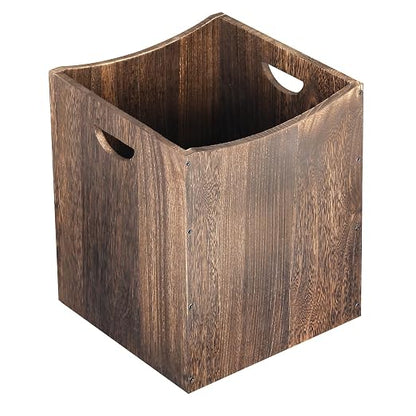 Large Wooden Trash Can 9 Gal Curved Design Office Waste Basket, Square Farmhouse Garbage Can, Brown Vintage Wood Trash Can Storage Basket With Handles for Bedroom Office Living Room Decorative
