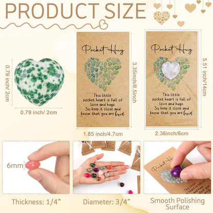 Nosiny 45 Sets Heart Stones Bulk Mother's Day Gift for Women Pocket Hug Token 0.8'' Natural Heart Crystals and Healing Stones with Card Employee Coworker Volunteer Nurse Graduation Meditation Gift