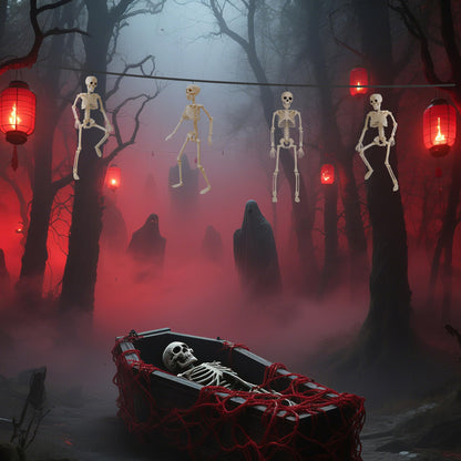 【5PCS 16 Inch Height】 Halloween Decorations Outdoor Indoor Halloween Skeleton Spooky Posable Skeletons Toy Small Skeletons Hanging Decor Movable Joints Decor Graveyard Haunted Party Accessories
