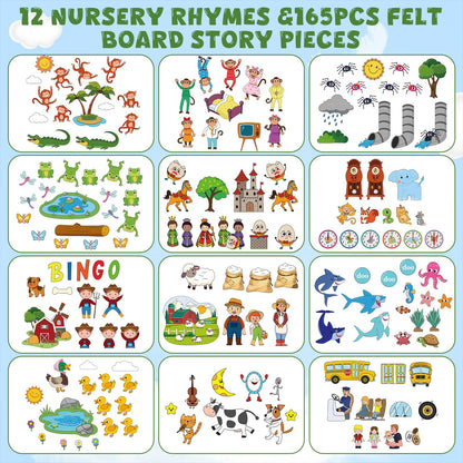 SmoothNovelty 12 Pack Flannel Felt Board Stories Set with a Foldable Board for Preschool Activities Boys Girls(Nursery Rhymes)