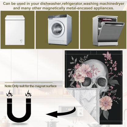 Skull Dishwasher Magnets Decorative Cover,Flowers Magnet Fridge Panel Decal for Home Kitchen Decor,23x26 in