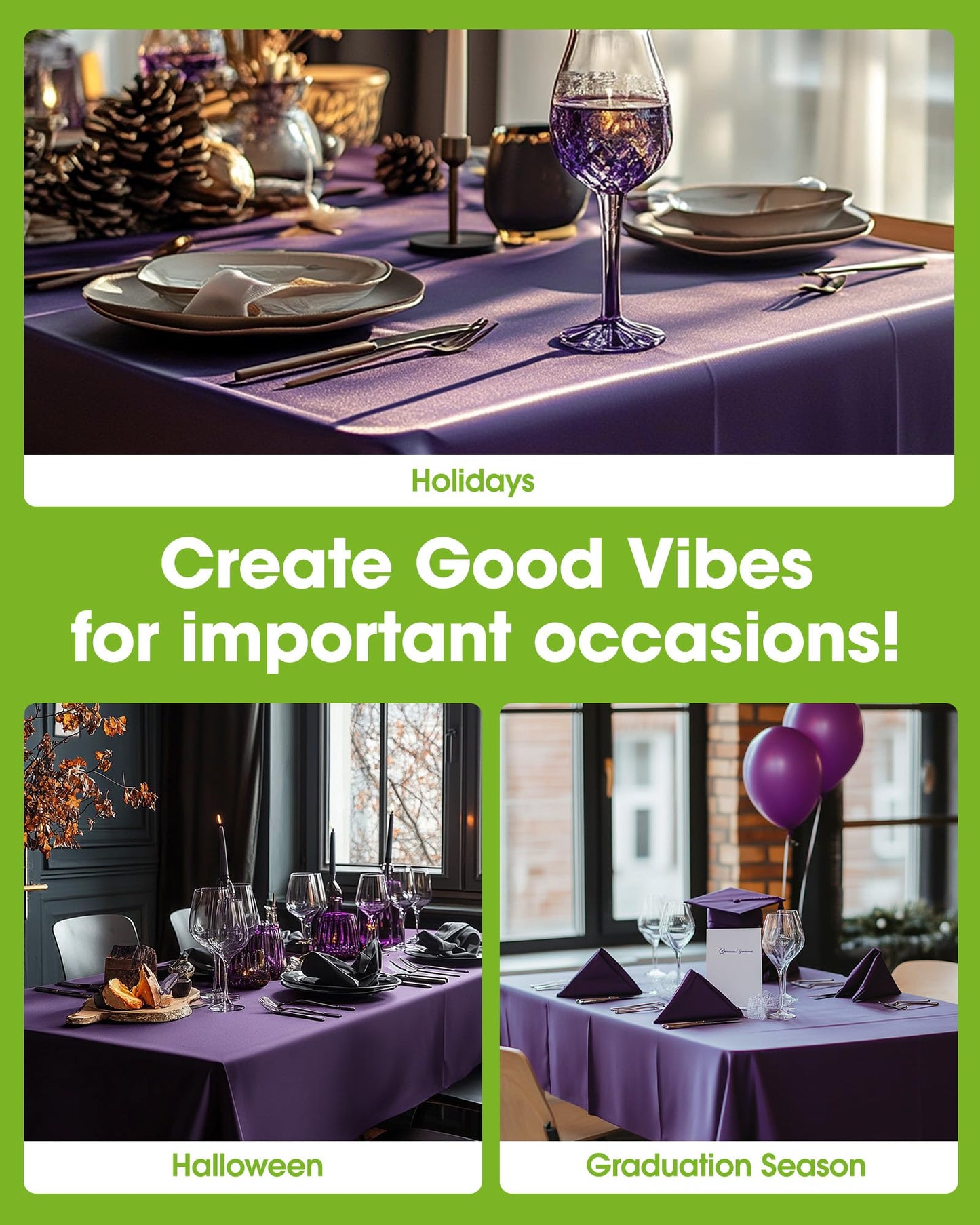 Pureegg Plastic Table Cloth Disposable 20 Pack, 54 x 108 Inch Table Cloths, Graduation Decorations Class of 2026, Graduation Party Tablecloths, Rectangle, Plastic Cover, Leakproof & Sturdy, Purple