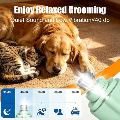 2-in-1 Dog Nail Grinder & Dog Nail Clippers Trimmers for Large Medium Small Dogs Cats Pets Claw Trimmer with LED Lights (Green)