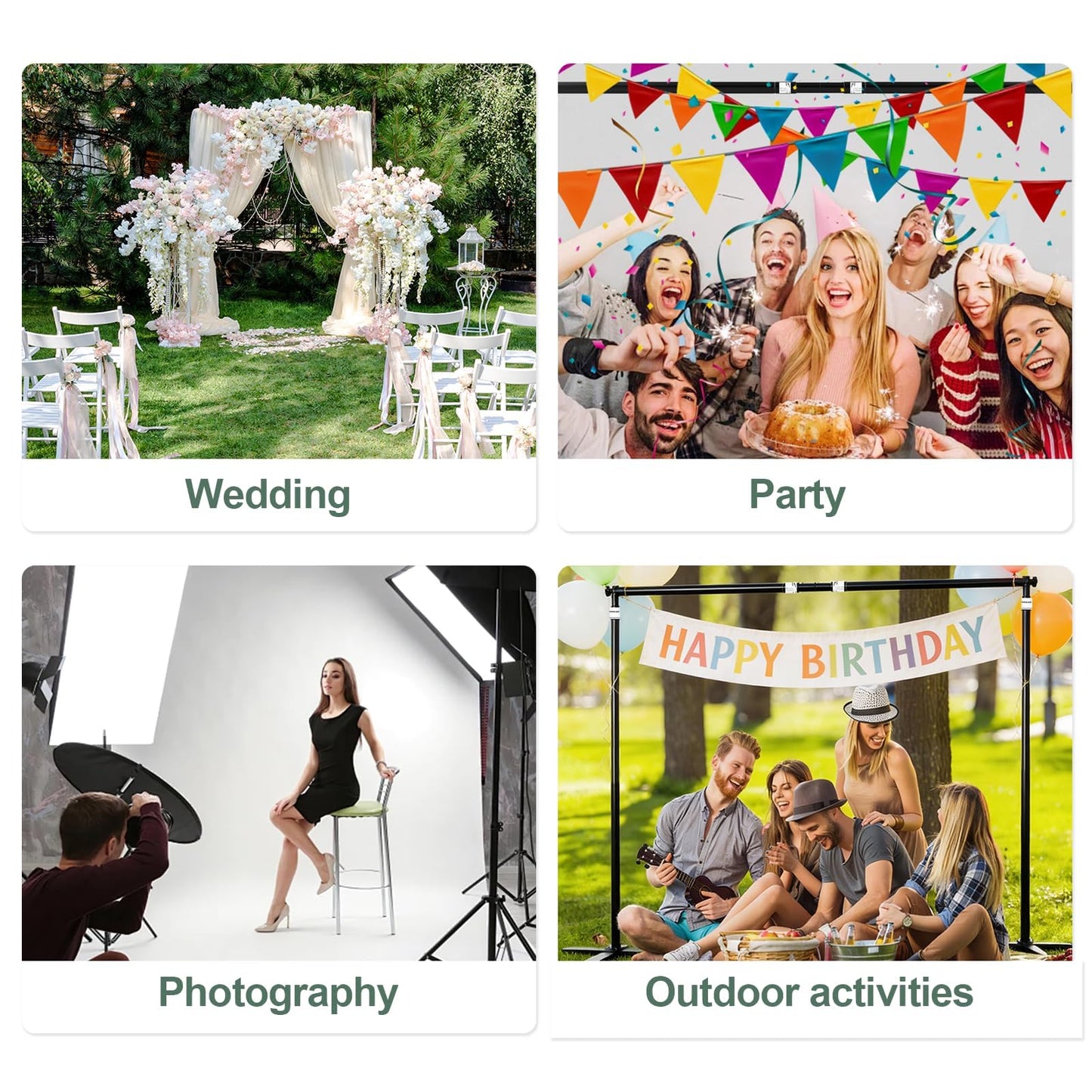 EMART Pipe and Drape Backdrop Stand Kit 8.5x10ft, Heavy Duty Back Drop Adjustable Stand with X-Shaped Base, Metal Background Frame for Parties Wedding Birthday Decoration Photography Photo Booth Video