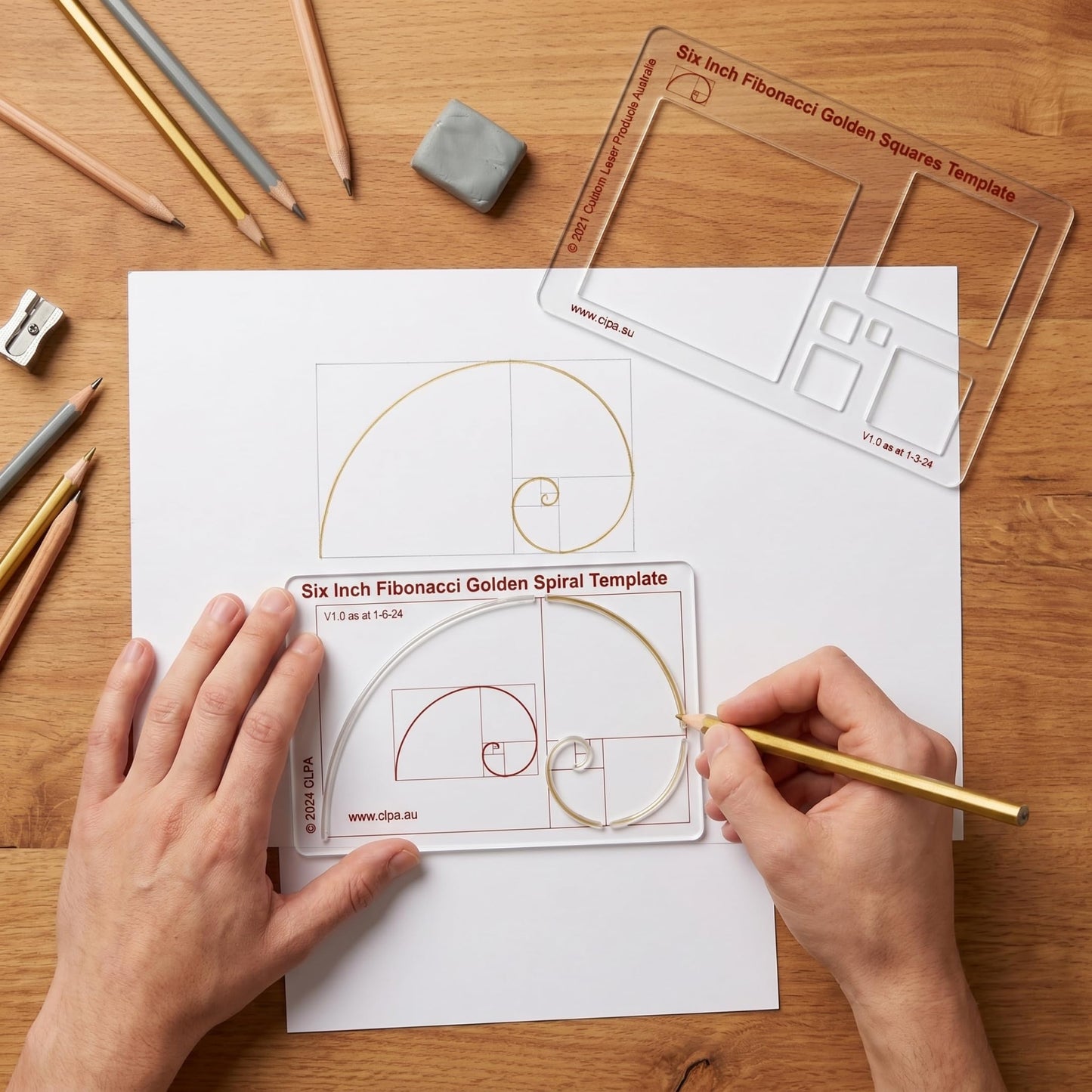 6" Fibonacci Spiral Stencil Template — Golden Ratio Tool for Drawing — Fibonacci Template — Geometric Stencil for Art, Drafting and Quilting — Clear PETG — Made in Australia