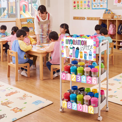 Sieral Hydration Station Classroom Storage Trolley 3-tier Plastic Rolling Water Bottles Storage Car with Handle Hydration Station Sign Stickers Set for Classroom Office Water Bottle Organizer Supplies