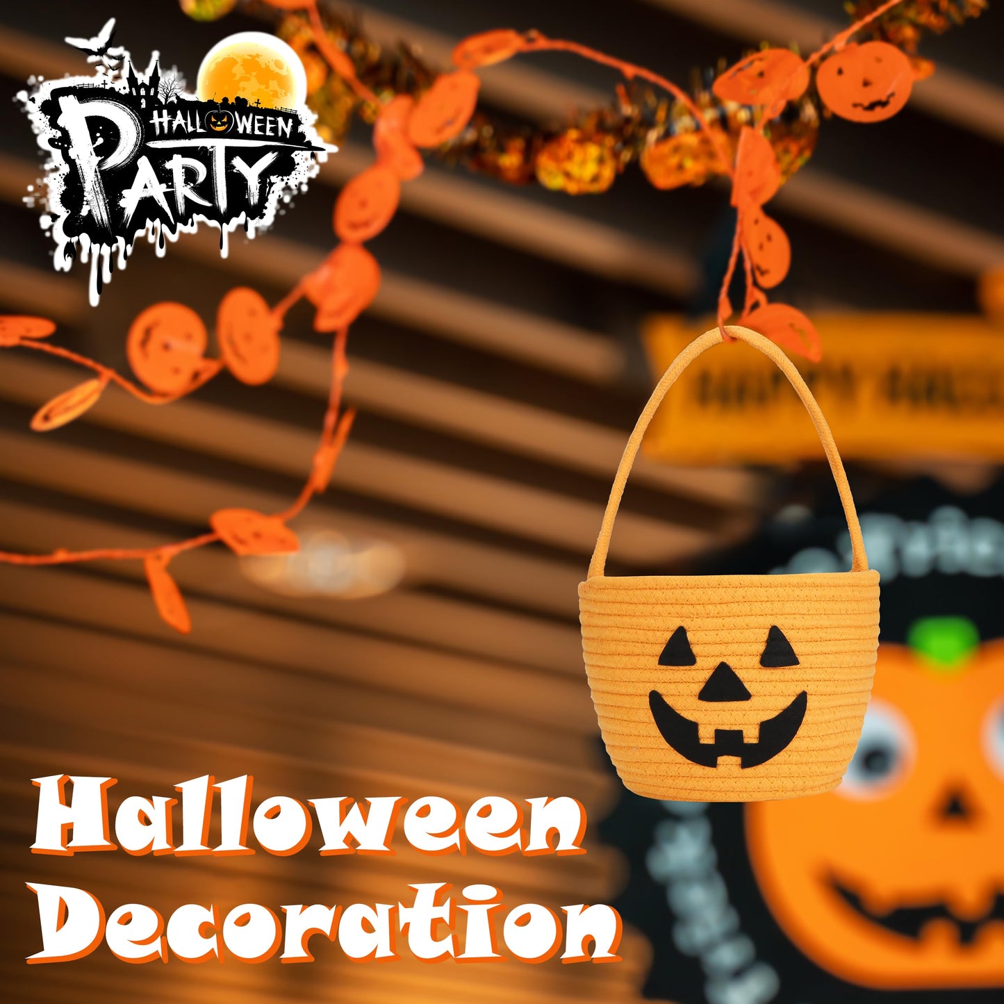 Pro Goleem Halloween Basket for Kids, Small Pumpkin Bucket for Candy, Orange Halloween Decorations, Cute Trick or Treat Boo Basket