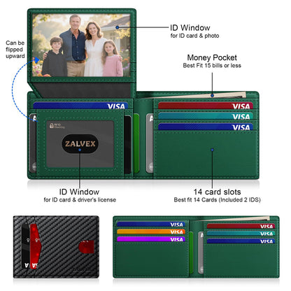 Wallet for Men Slim RFID Blocking Leather Credit Card Holder Wallet for 14 Cards, Bifold Minimalist Thin Wallet with 2 ID Windows & Cash Slot, Front Pockt Carteras Para Hombres, Birthday Gifts for Men