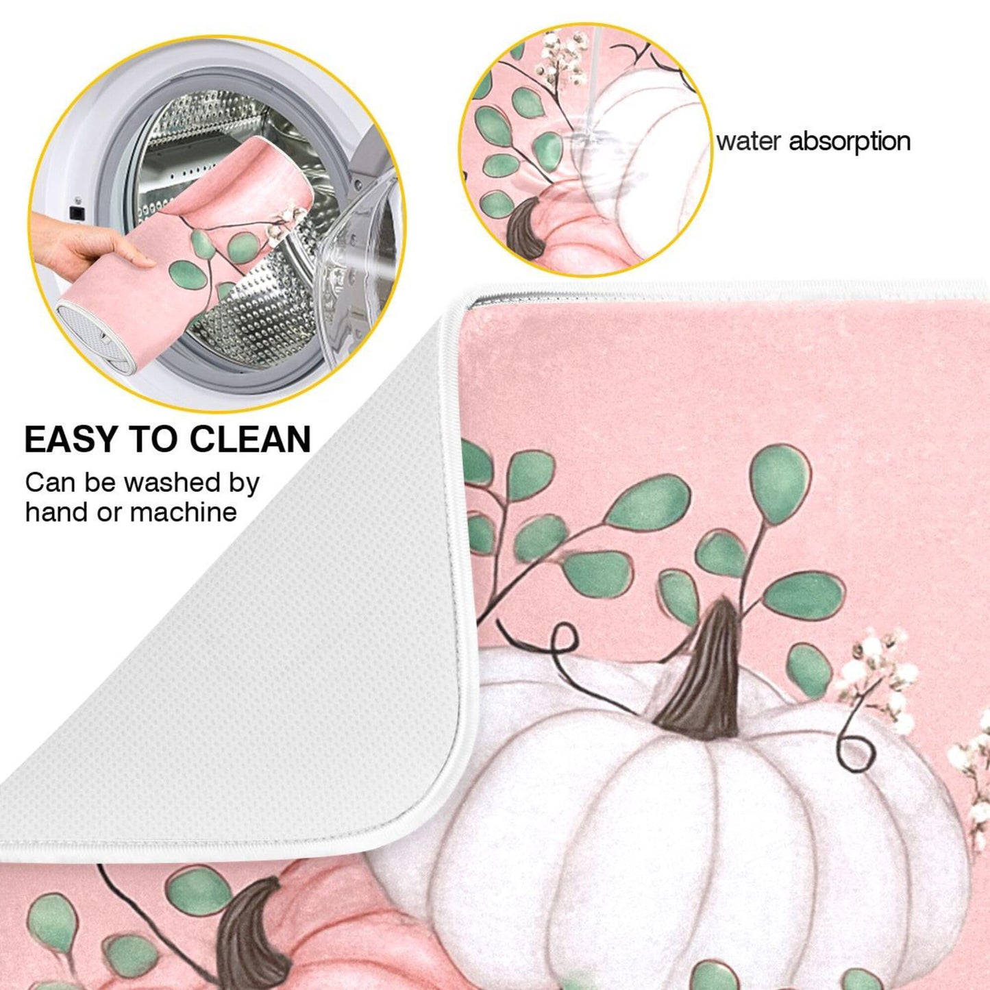Hello Pumpkin Pink Dish Drying Mat for Kitchen Countertop 16x18 Fall Leaves Rectangle Small Drying Mat Reusable Quick Dry Dish Sink Absorbent Mats Dishwasher Easy Clean Decorative Home Essentials