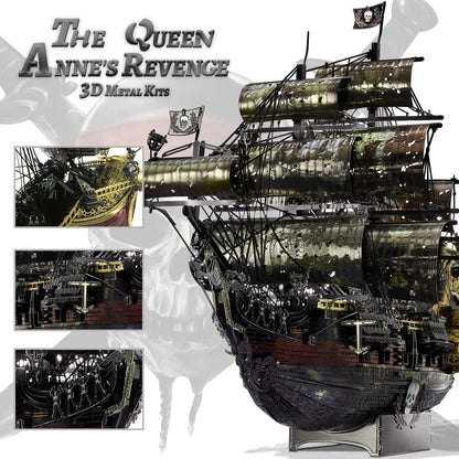 Piececool 3D Metal Puzzles for Adults, The Queen Anne's Revenge Pirate Ship Model Kits, 3D Watercraft Model Building Kit, DIY Craft Kits Difficult 3D Puzzles for Family Time