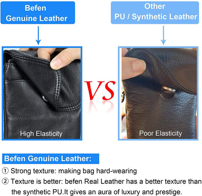befen Black Genuine Leather Small Crossbody Bags for Women, Cell Phone Purse for Women for Travel