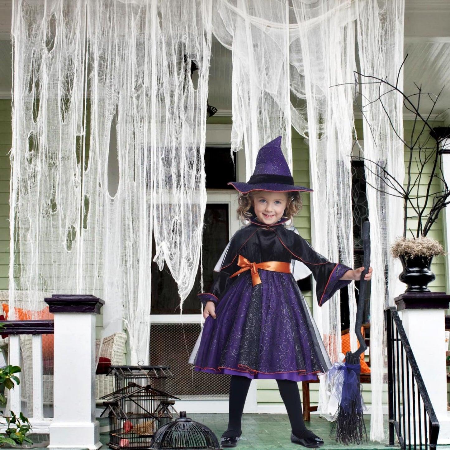 Sunlisky Halloween Creepy Cloth - 1 Pack White- 315x85 Inch Cotton Gauze Fabric - DIY Spooky Decor for Haunted House, Spider Web, Ghost - Indoor Outdoor Halloween Party Decorations