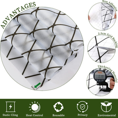 VELIMAX Frosted Black Lattice Window Film Static Cling Window Privacy Films Decorative Glass Vinyl Film for Windows Removable Sun Blocking Anti-UV 17.7x157.4 inches