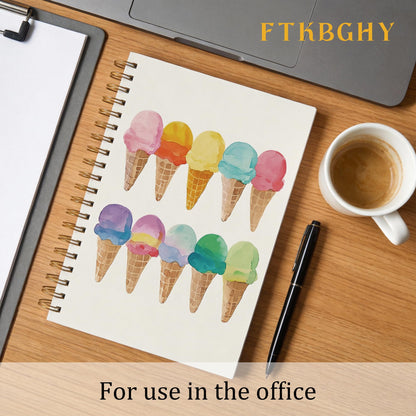 FTKBGHY Summer Colorful Ice Cream Spiral Notebook, Ice Cream Lovers Gifts, Ice-Creams Themed Notebooks for Note Taking, Watercolor Ice-Creams Journal, Coworker Gifts, 5.5x8.3 Inch