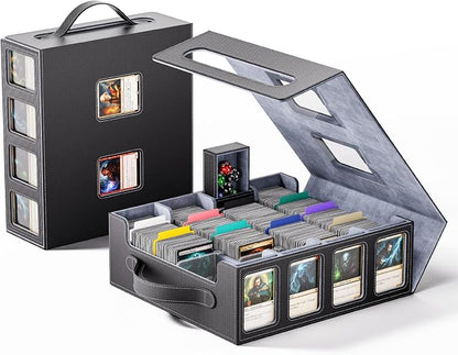 Trading Card Storage Box – 3500+ Magnetic MTG Deck Box with Handle,Commander & Toploader Display, Dice Box,4 Dividers & 30 Color Labels – Fits for TCG,MTG,Yu-Gi-Oh and Sport cards