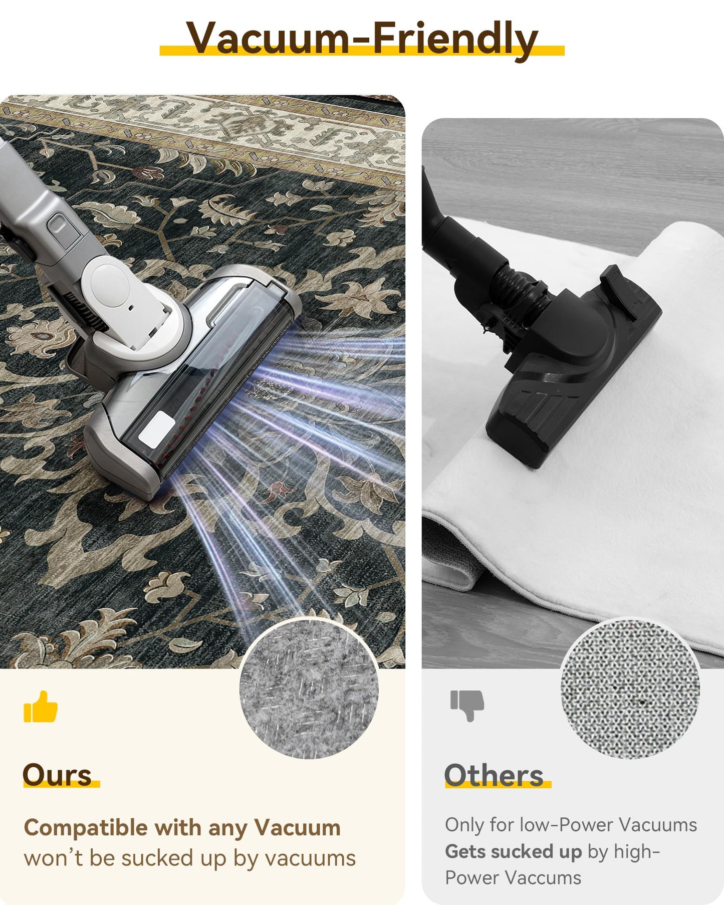 RELEANY Area Rugs 5'x7' Washable Vacuum-Friendly, Non-Slip, Floral Vintage Distress Print Pattern Medallion Carpet for Living Room Bedroom Vintage Black Beige Brown