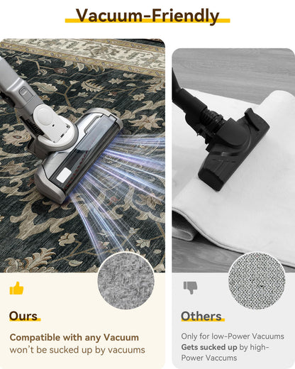 RELEANY Area Rugs 5'x7' Washable Vacuum-Friendly, Non-Slip, Floral Vintage Distress Print Pattern Medallion Carpet for Living Room Bedroom Vintage Black Beige Brown