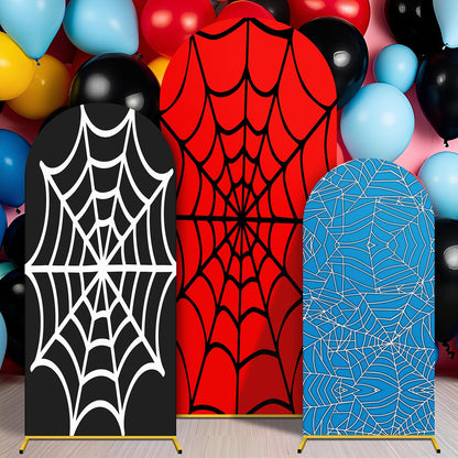 Tingjoo 3 Pcs Spider Web Arch Backdrop Cover Set 4Ft 5Ft 6Ft Spider Birthday Party Decorations Polyester Arch Stand Cover for Photo Props Cosplay Wedding Baby Shower Backdrop Decor