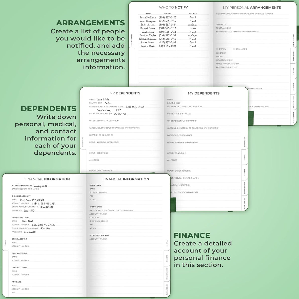 Clever Fox End of Life Planner – Final Arrangements Organizer for Beneficiary, Will Preparation, Last Wishes & Funeral Planning, A5 (Dark Green)