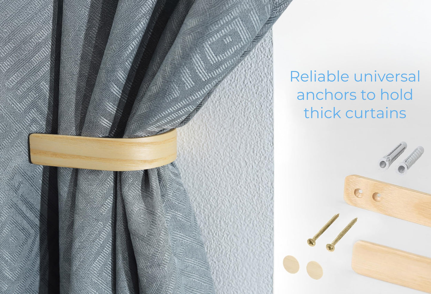 Wood Curtain Holdbacks - Set of 2 Modern Farmhouse Holdback for Drapes, Hooks for Walls, Curtains Tiebacks Wall Mount, Wooden Curtain Pullbacks Hook, Drapery Holders, Home Decor
