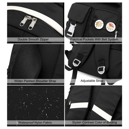 Hidds Laptop Backpacks 15.6 Inch College School Backpack for Girls Women Bookbag Cute Elementary Middle High School Bags Big Anti Theft Travel Daypack Kids Book Bag for Teens Womens Student (Black)