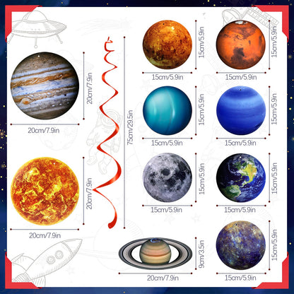 40PCS Space Solar System Theme Hanging Swirls Decorations, Outer Space Party Supplies Ceiling Hanging Swirls for Birthday Baby Shower Party Decorations