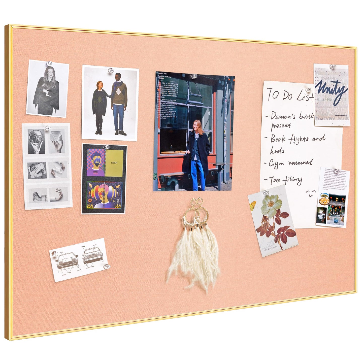 Bulletin Board 30 x 20 inches, Aluminum Framed Fabric Cork Board with 10 Push Pins (Blush Coral, 30 x 20 inches)