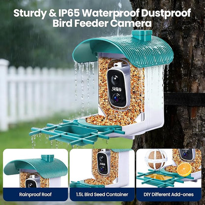 Smart Bird Feeder with Camera : 2K HD Video Live Stream, AI Birds Species Identification ＆ Instant Arrival Alerts, Solar Bird Feeder Camera for Outdoor Backyard, Ideal Gifts for Families nature lovers